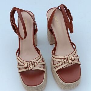 SHOEDAZZLE Women's Christa  Brown and Cream Platform Espadrille  Sandals - 11